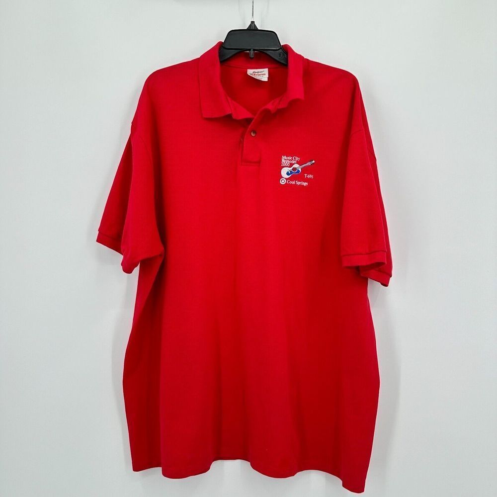 Vtg Y2K Target‎ Polo Shirt Red Music City Remodel Cool Springs Stedman Hanes XL